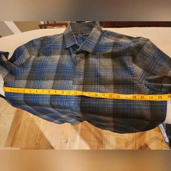 Saks Fifth Avenue men's plaid Shirt Sz L button down dress 5th Blue Gray - Picture 3 of 5
